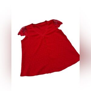 ✨ 5/$30 ✨ SHEIN Red Lace‎ Sleeve Top